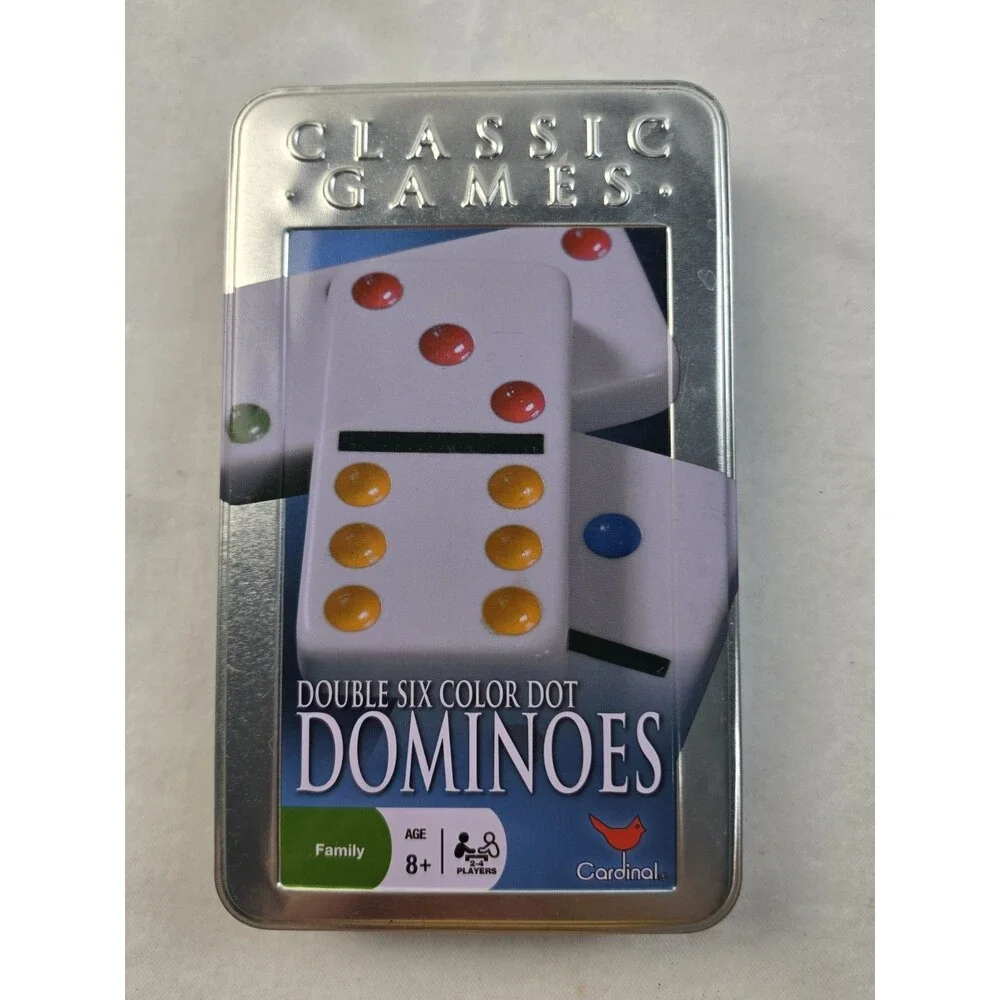 Cardinal Double Six Color Dot Dominoes Set with Storage Tin